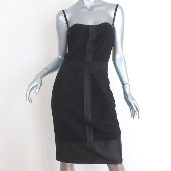 DOLCE & GABBANA BUSTIER DRESS BLACK TAFFETA-TRIM LACE SIZE 42 - Picture 1 of 9